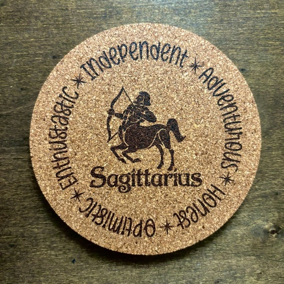 Sagittarius Zodiac Sign Encircled Laser Engraved Cork Coaster - Picture 1 of 5